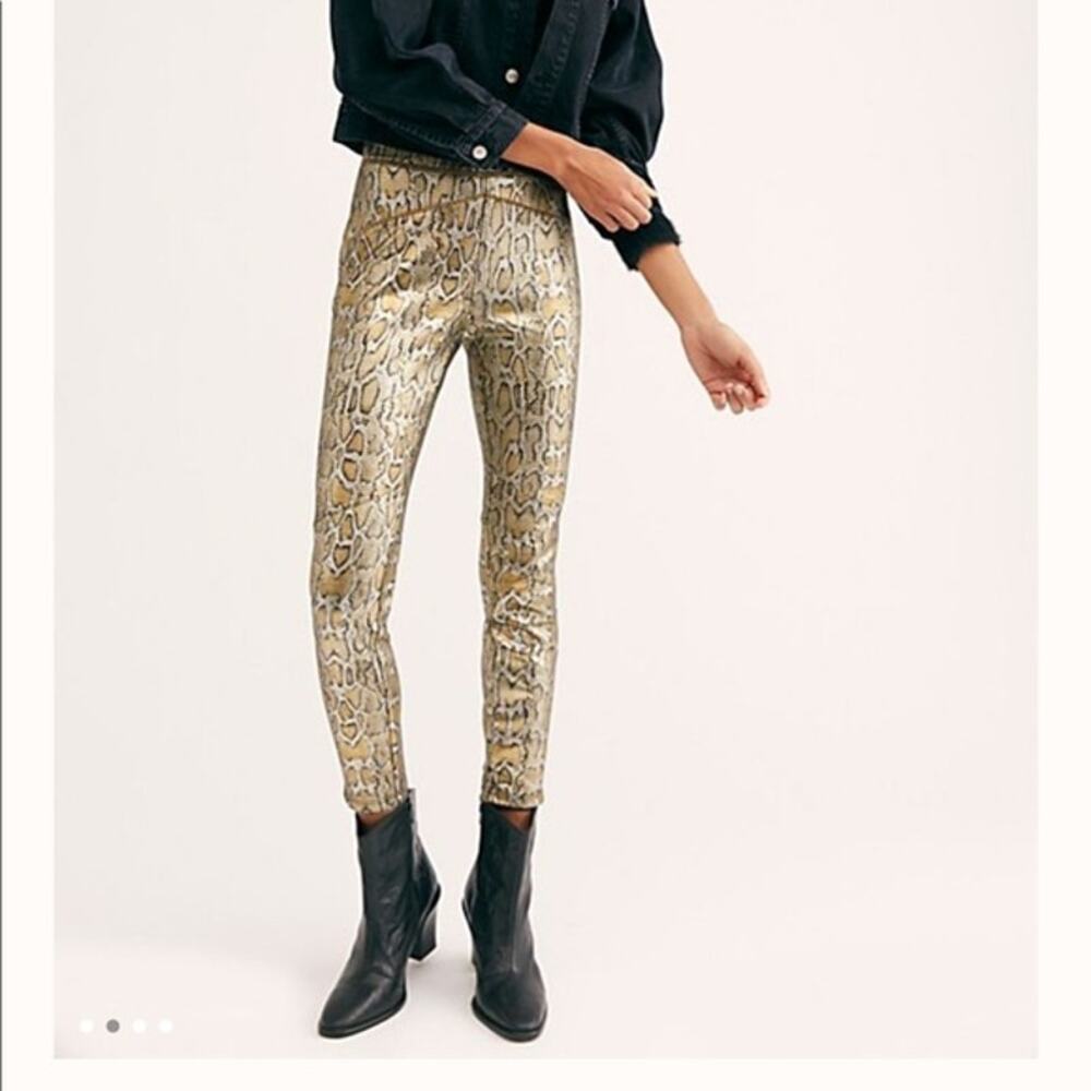 NWOT Free People Gold Rio Snakeskin Vegan Leather Pants Small